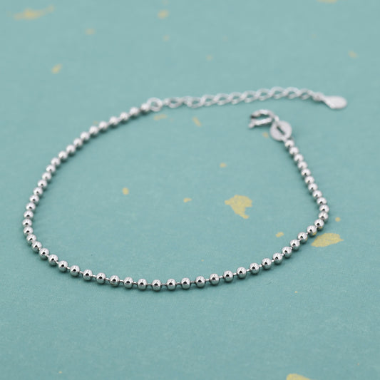 Sterling Silver Minimalist Skinny Ball Chain Delicate Bracelet and Anklet with Adjustable Chain, Silver or Gold