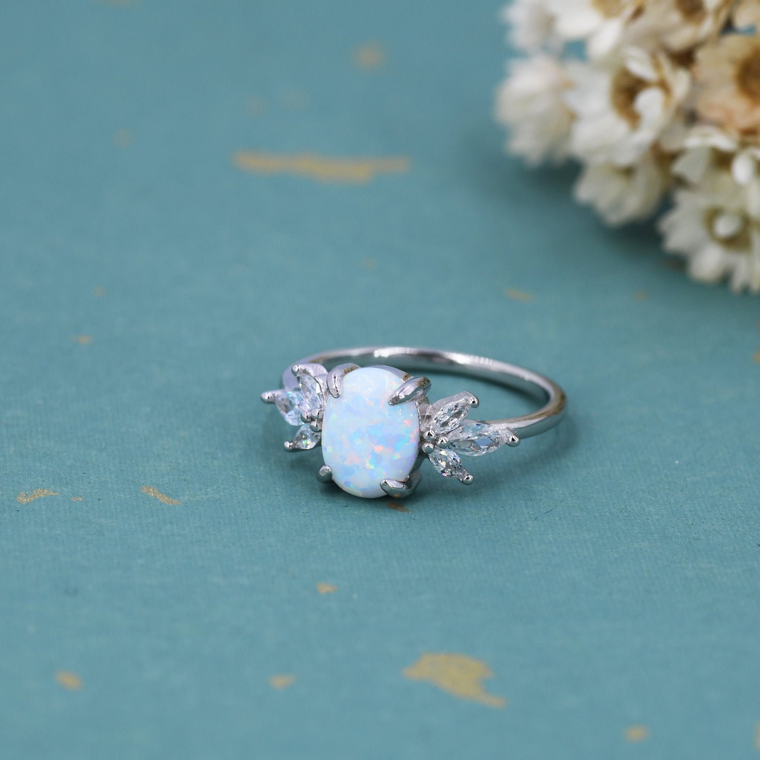 Fire Opal CZ Crown Gemstone Ring