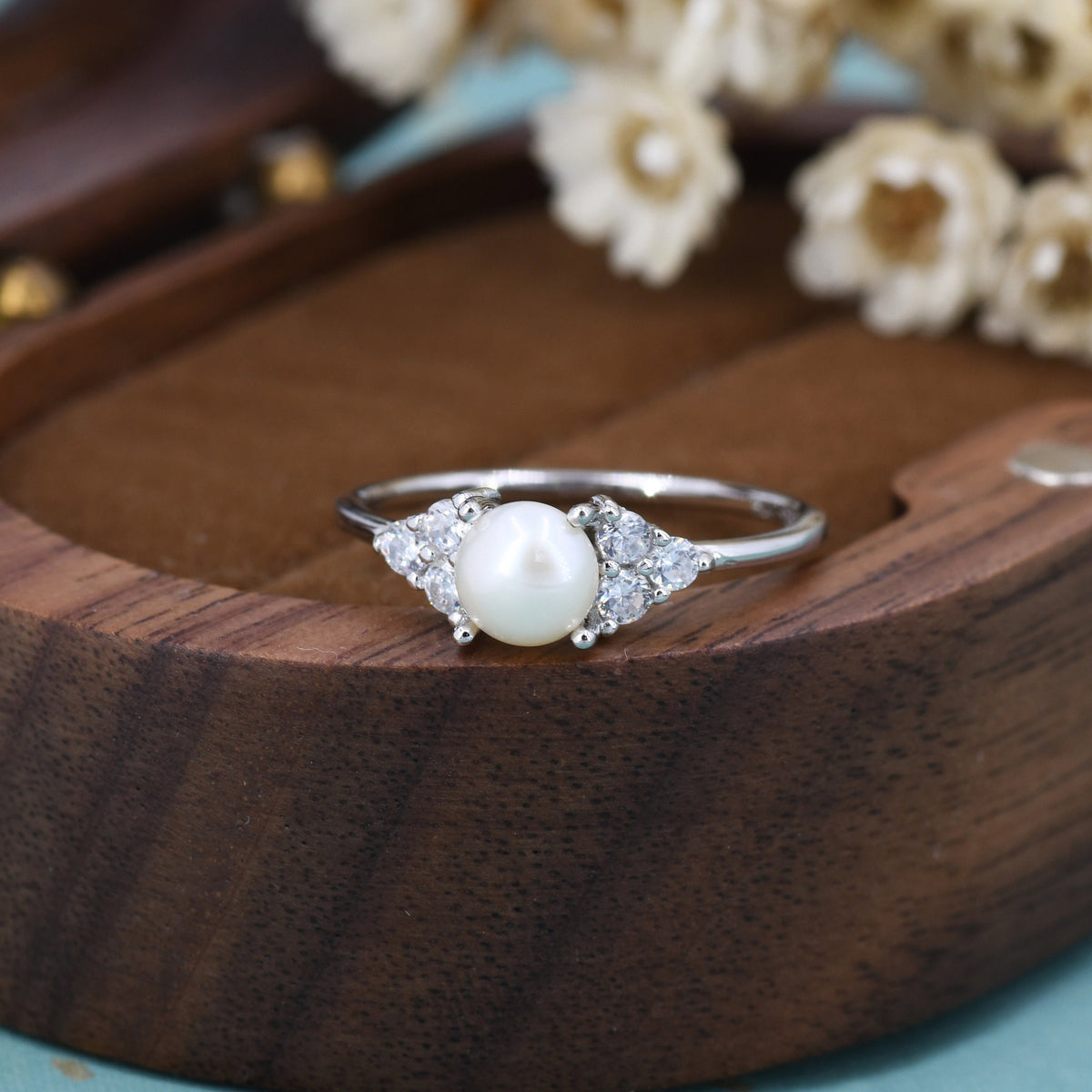 Freshwater Pearl Gemstone Ring with CZ Accents