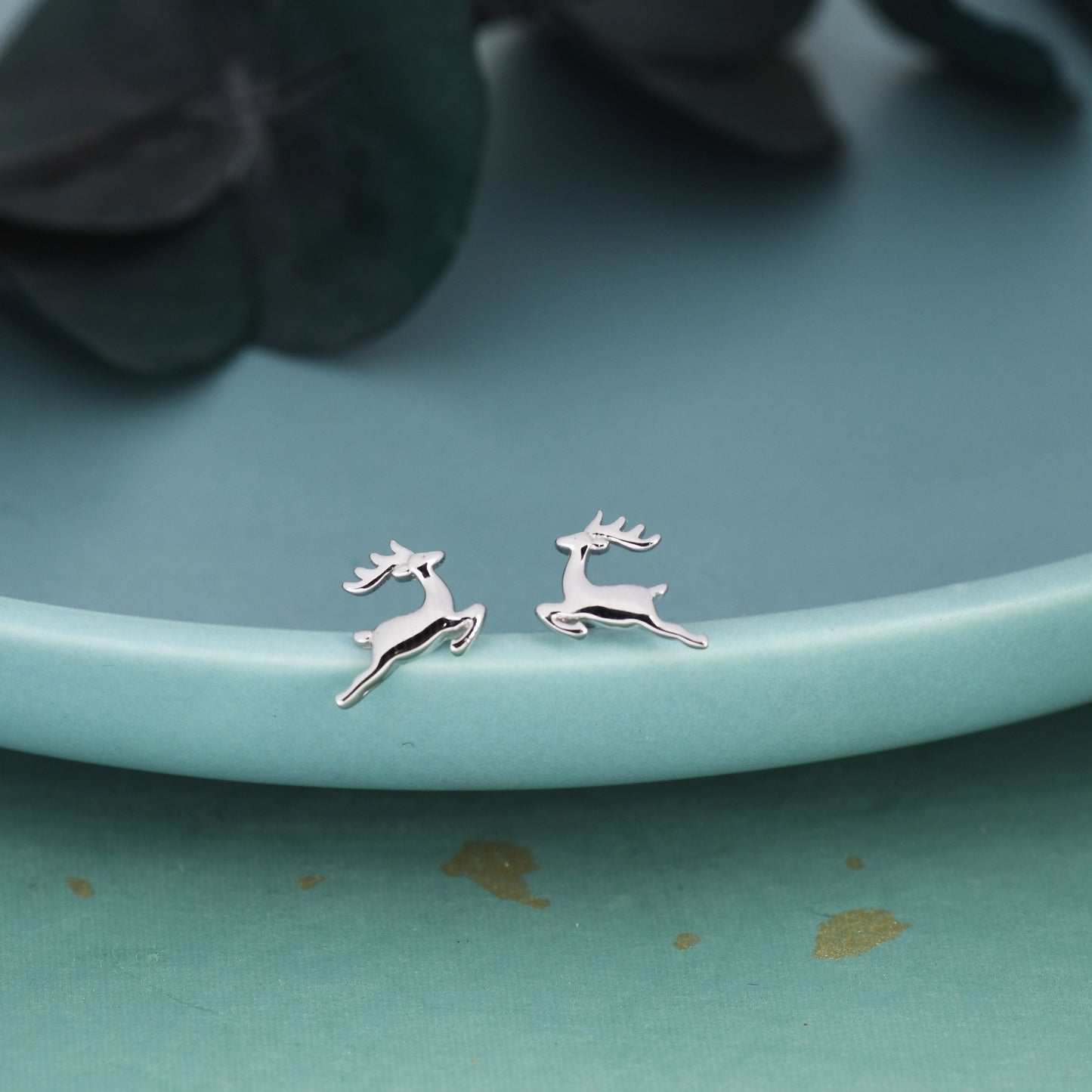 Running Reindeer Stud Earrings in Sterling Silver, Silver or Gold, Nature Inspired Animal Earrings