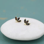 Sterling Silver Tiny Coffee CZ Marquise Cluster Stud Earrings, Gold or Silver, Marquise Fan Stud, CZ Crown Stud, Three Marquise Stud