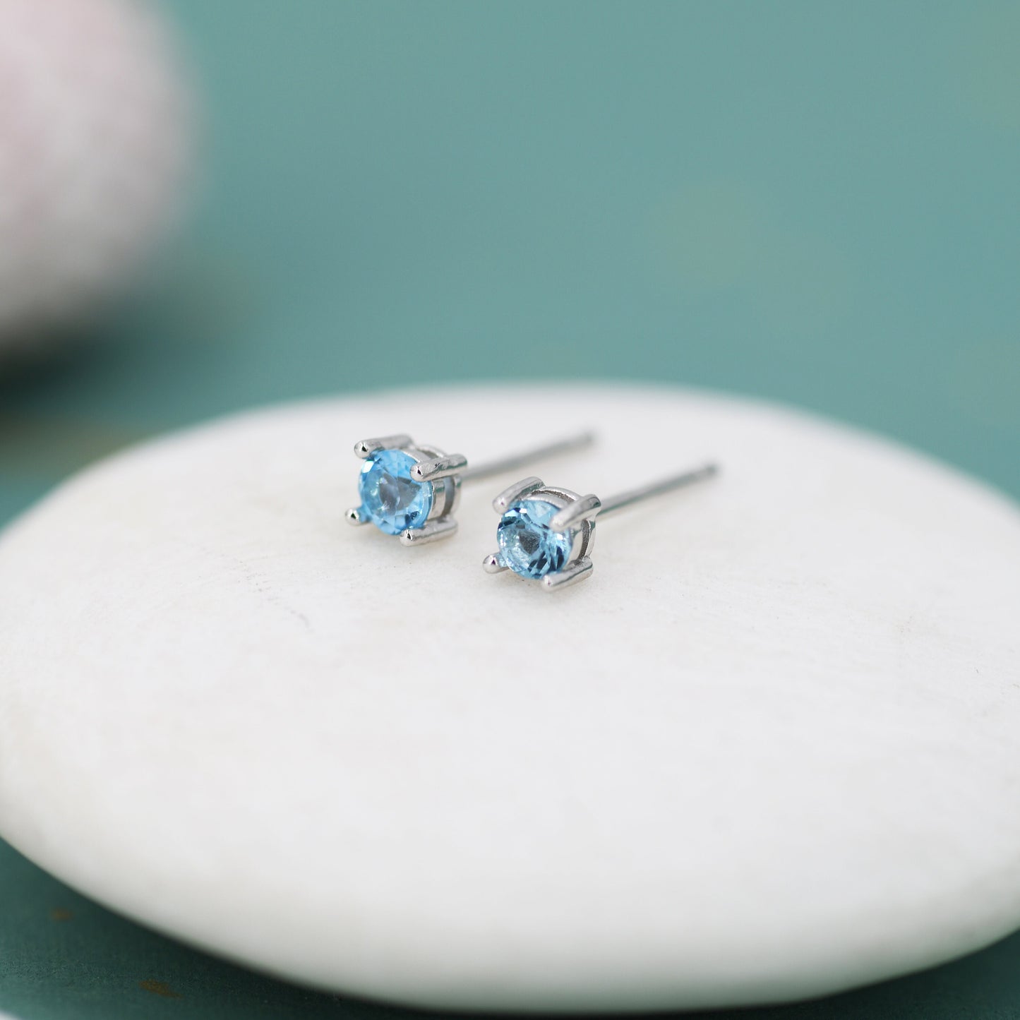 Extra Tiny 3mm Natural Swiss Blue Topaz Stud Earrings in Sterling Silver, Four Prong Set, Genuine Blue Topaz Gemstone Stud, Minimalist Style