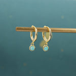 Sterling Silver Hoops with Tiny Dangling 3mm Green Opal, Aqua Green Opal Charm Dangle Hoop Earrings, Silver or Gold, Lab Opal Hoops