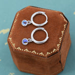 Sterling Silver Hoops with Tiny Dangling 3mm Moonstone, Very Small Lab Moonstone Charm Dangle Hoop Earrings, Silver or Gold