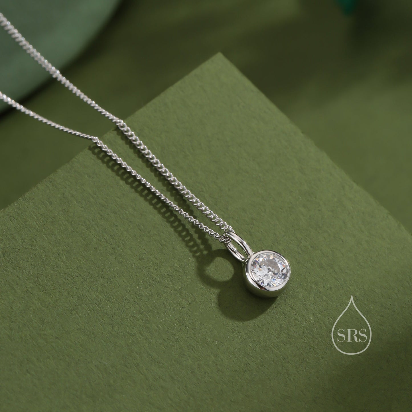 Minimalist CZ Bubble Pendant Necklace  in Sterling Silver, Silver or Gold or Rose Gold, 1 Ct Zircon Bubble Bezel Necklace, April Birthstone