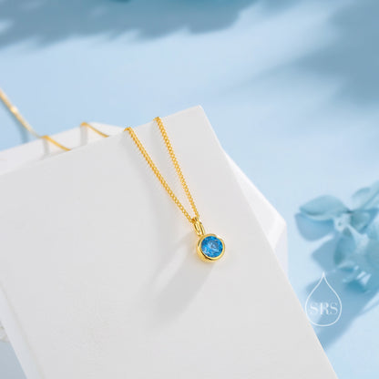 Aquamarine Blue CZ Bubble Pendant Necklace  in Sterling Silver, Silver or Gold or Rose Gold, 1 Ct Zircon Bezel Necklace, March Birthstone