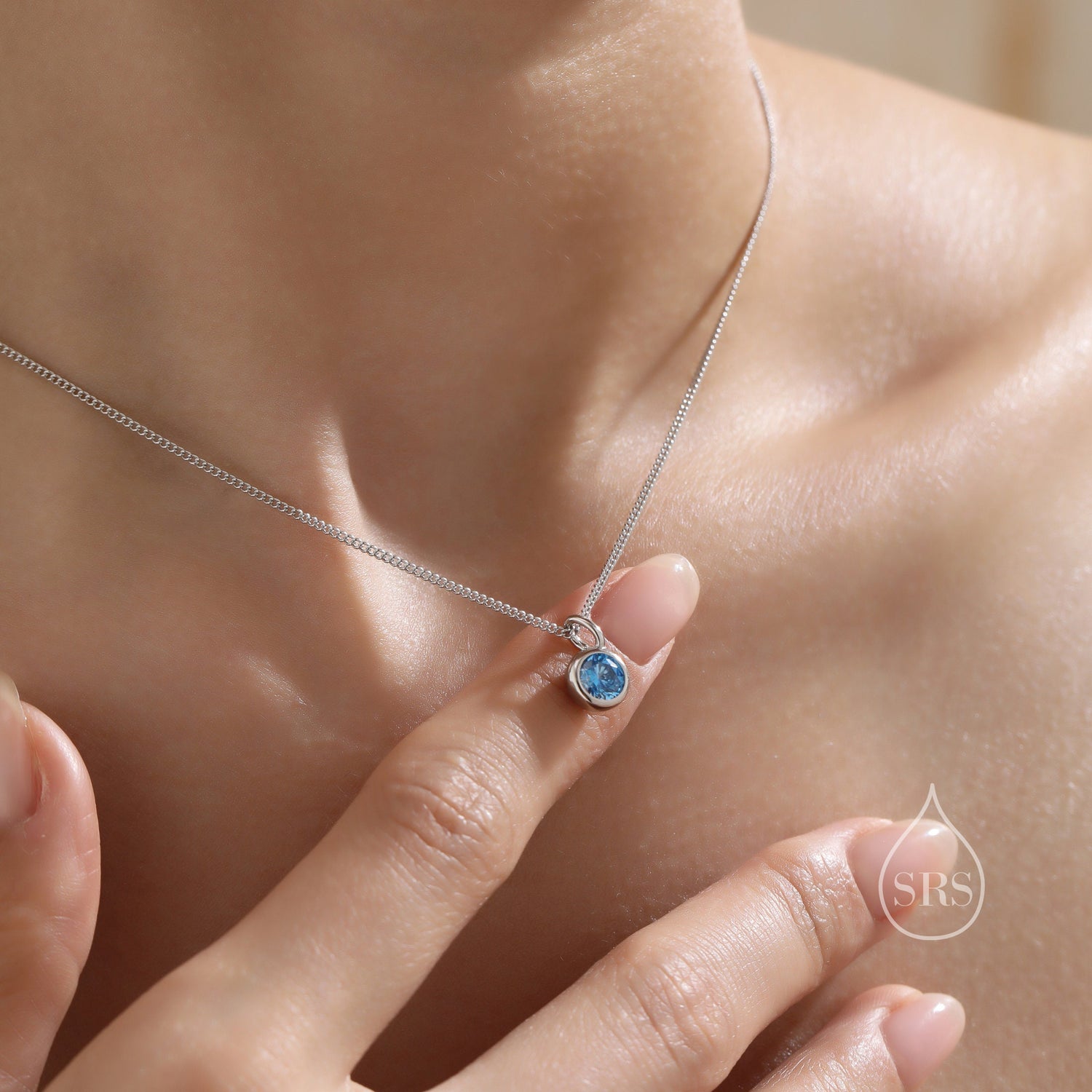 Aquamarine Blue CZ Bubble Pendant Necklace