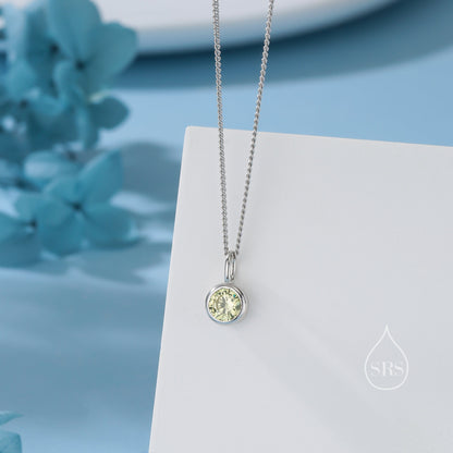 Peridot Green CZ Bubble Pendant Necklace  in Sterling Silver, Silver or Gold or Rose Gold, 1 Ct Zircon Bezel Necklace, August Birthstone