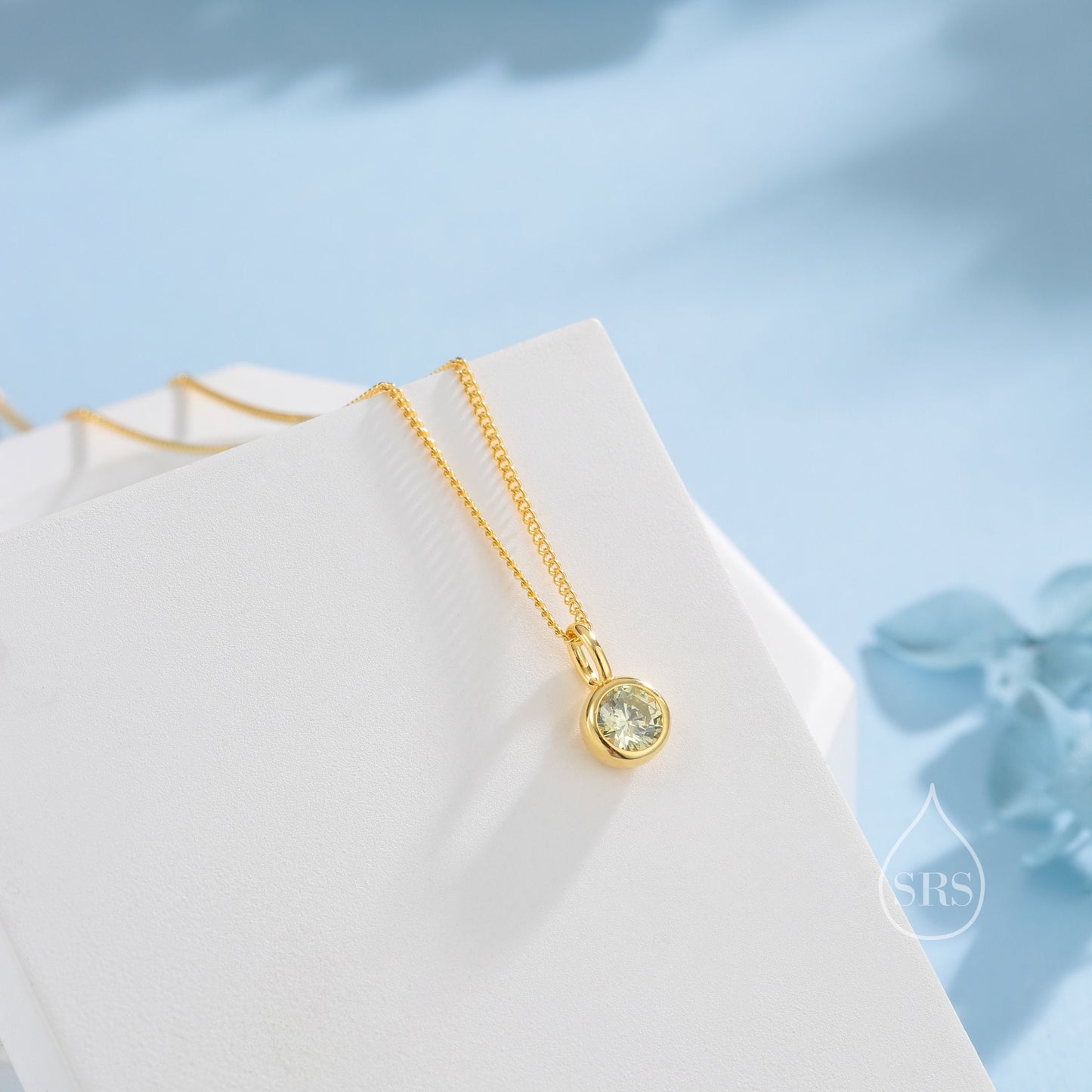 Peridot Green CZ Bubble Pendant Necklace  in Sterling Silver, Silver or Gold or Rose Gold, 1 Ct Zircon Bezel Necklace, August Birthstone