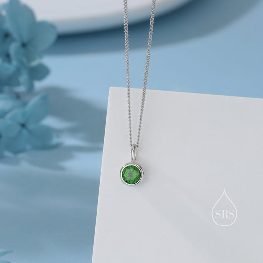 Emerald Green CZ Bubble Pendant Necklace  in Sterling Silver, Silver or Gold or Rose Gold, 1 Ct Zircon Bezel Necklace, May Birthstone