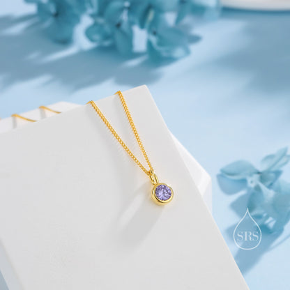 Tanzanite Blue CZ Bubble Pendant Necklace  in Sterling Silver, Silver or Gold or Rose Gold, 1 Ct Zircon Bezel Necklace, December Birthstone