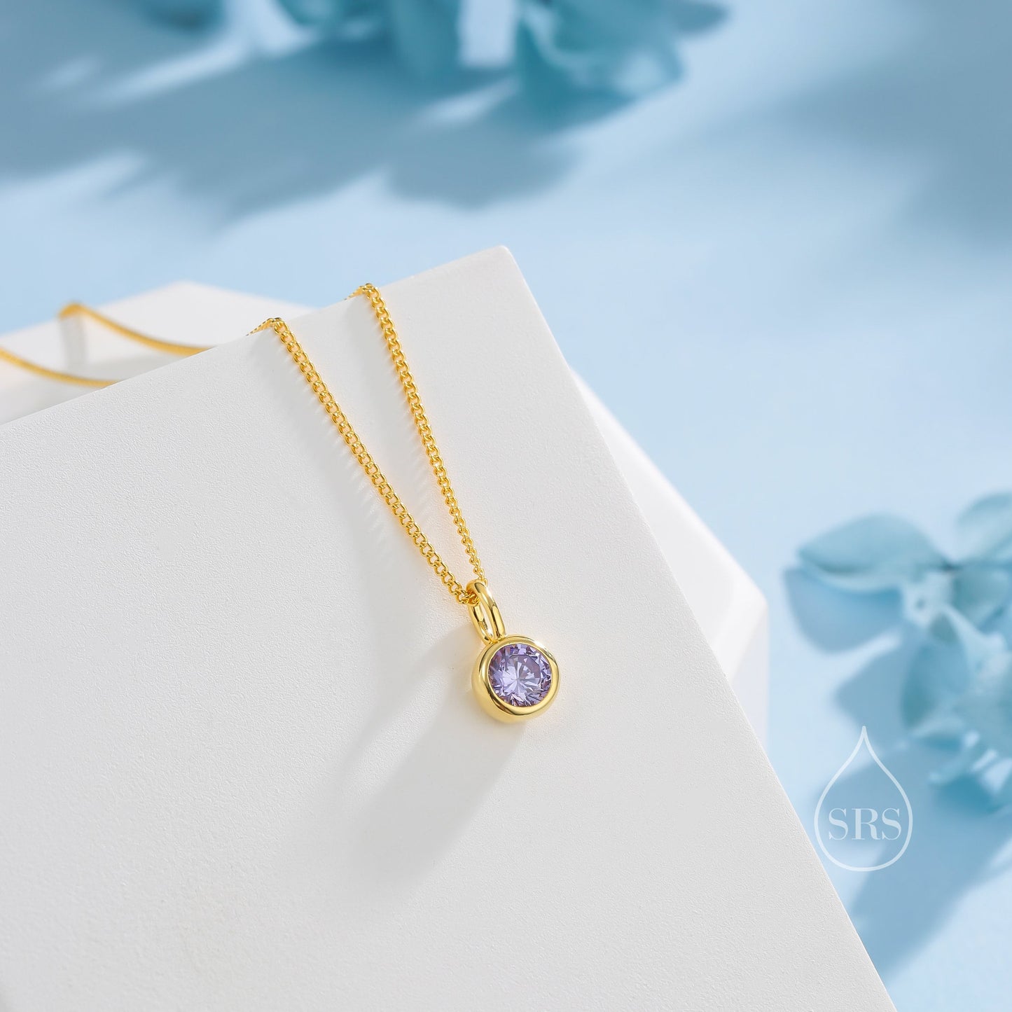 Alexandrite Purple Blue CZ Bubble Pendant Necklace  in Sterling Silver, Silver or Gold or Rose Gold,  Bezel Necklace, June Birthstone