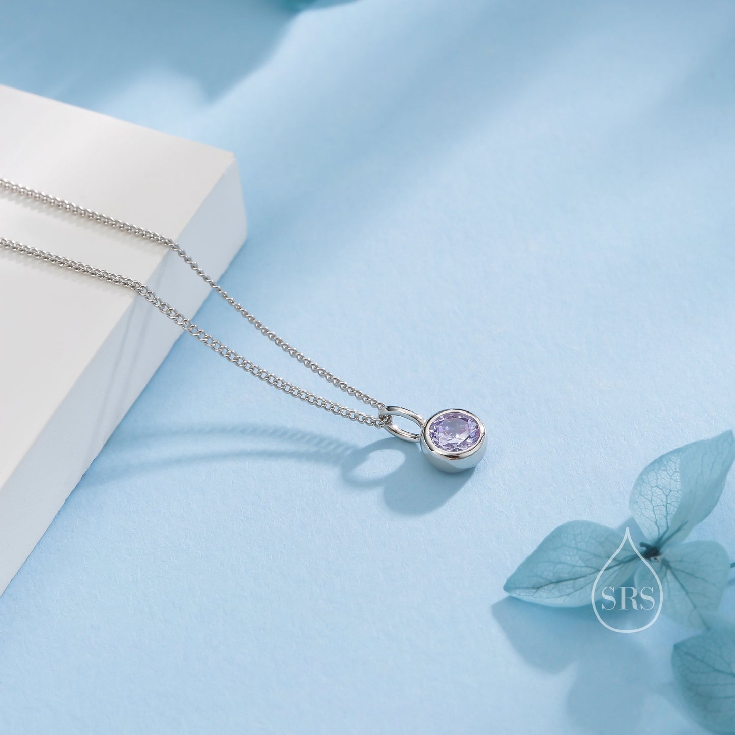 Alexandrite Purple Blue CZ Bubble Pendant Necklace  in Sterling Silver, Silver or Gold or Rose Gold,  Bezel Necklace, June Birthstone