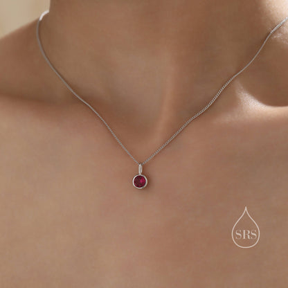 Ruby Pink CZ Bubble Pendant Necklace  in Sterling Silver, Silver or Gold or Rose Gold,  Bezel Necklace, July Birthstone