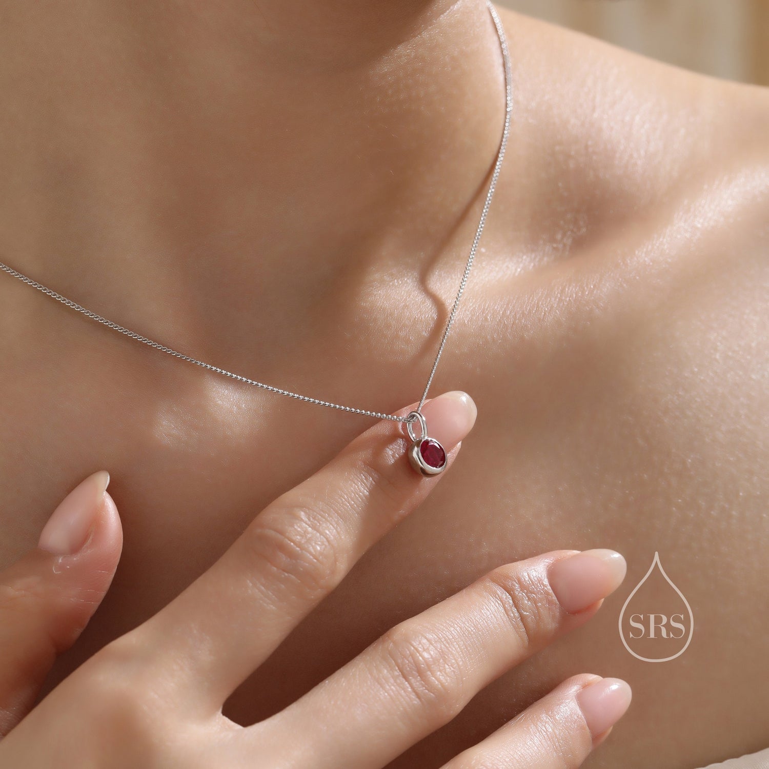 Ruby Pink CZ Bubble Pendant Necklace
