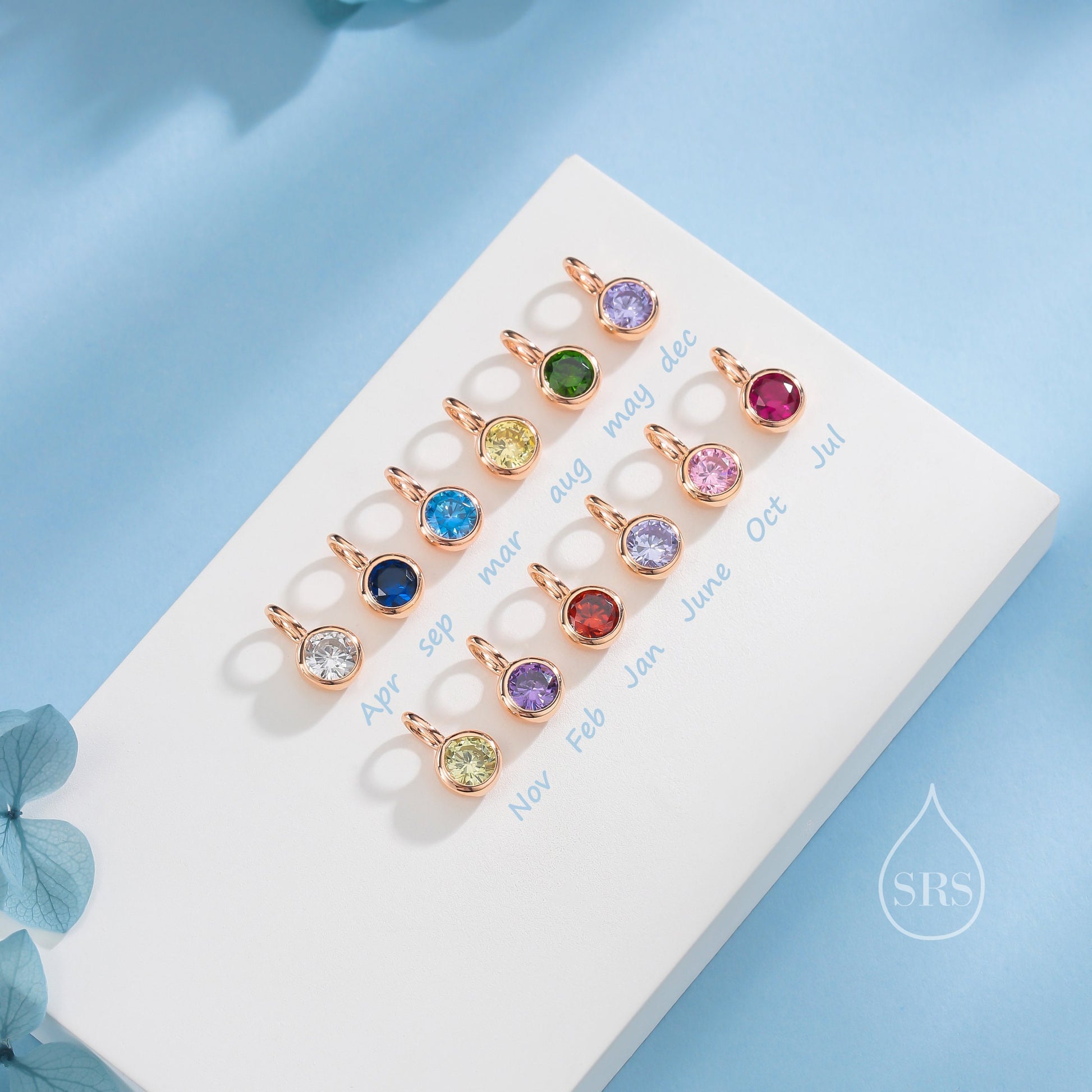 Sterling Silver Family Birthstone Charms, Birthstone Silver Charms, Round CZ Birthstone Charms for Necklaces