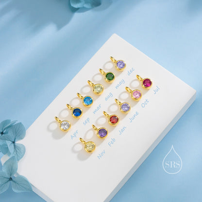 Sterling Silver Family Birthstone Charms, Birthstone Silver Charms, Round CZ Birthstone Charms for Necklaces