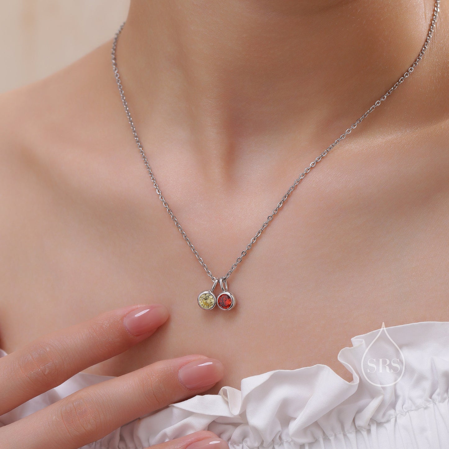 Sterling Silver Family Birthstone Charms, Birthstone Silver Charms, Round CZ Birthstone Charms for Necklaces