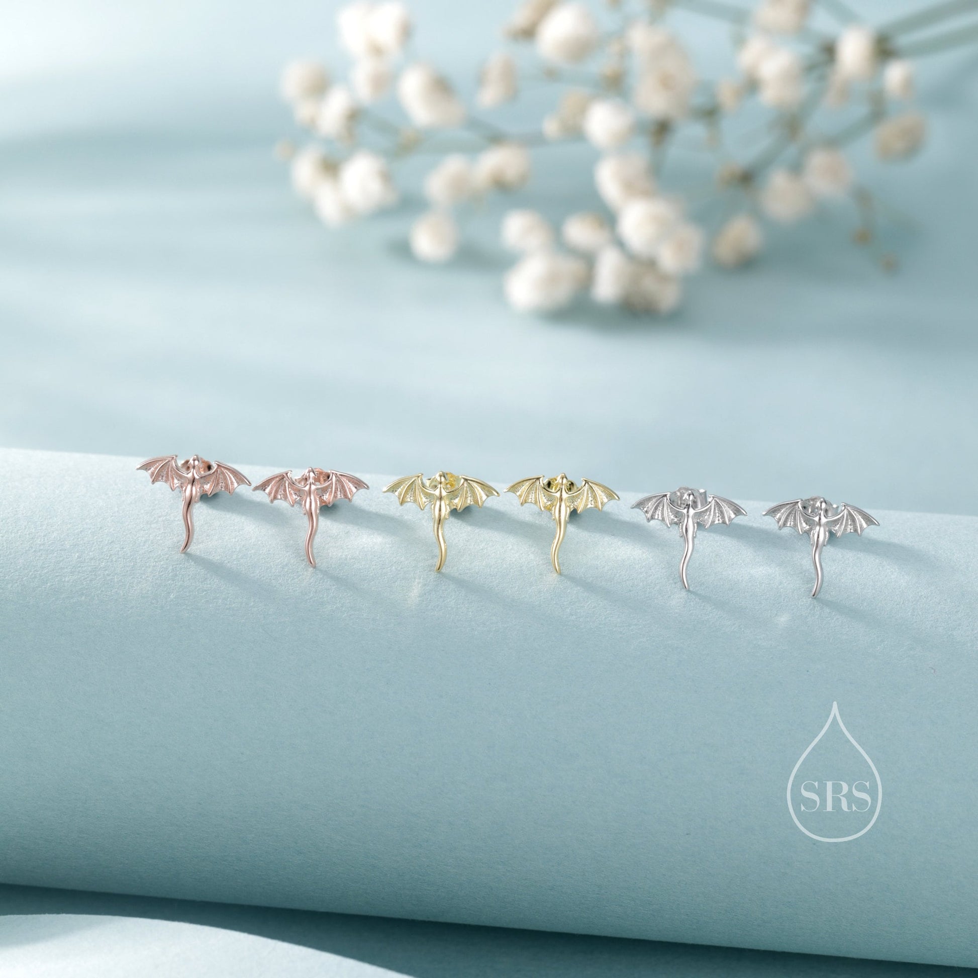 Extra Tiny Dragon Stud Earrings in Sterling Silver, Silver or Gold or Rose Gold, Sterling Silver Dragon Earrings, Small Dragon Stud