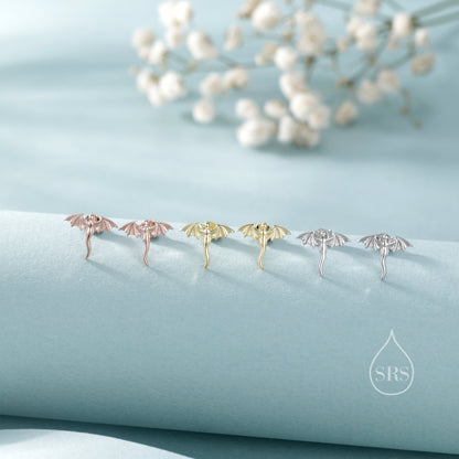 Extra Tiny Dragon Stud Earrings in Sterling Silver, Silver or Gold or Rose Gold, Sterling Silver Dragon Earrings, Small Dragon Stud