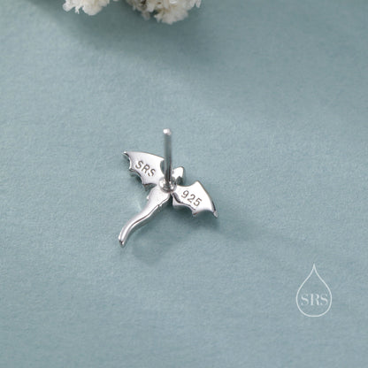 Extra Tiny Mismatched Dragon and Phoenix Stud Earrings in Sterling Silver, Silver or Gold, Asymmetric Phoenix and Dragon Stud Earrings