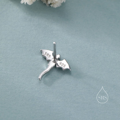 Extra Tiny Mismatched Dragon Stud Earrings in Sterling Silver, Silver or Gold or Rose Gold, Asymmetric Dragon Stud Earrings