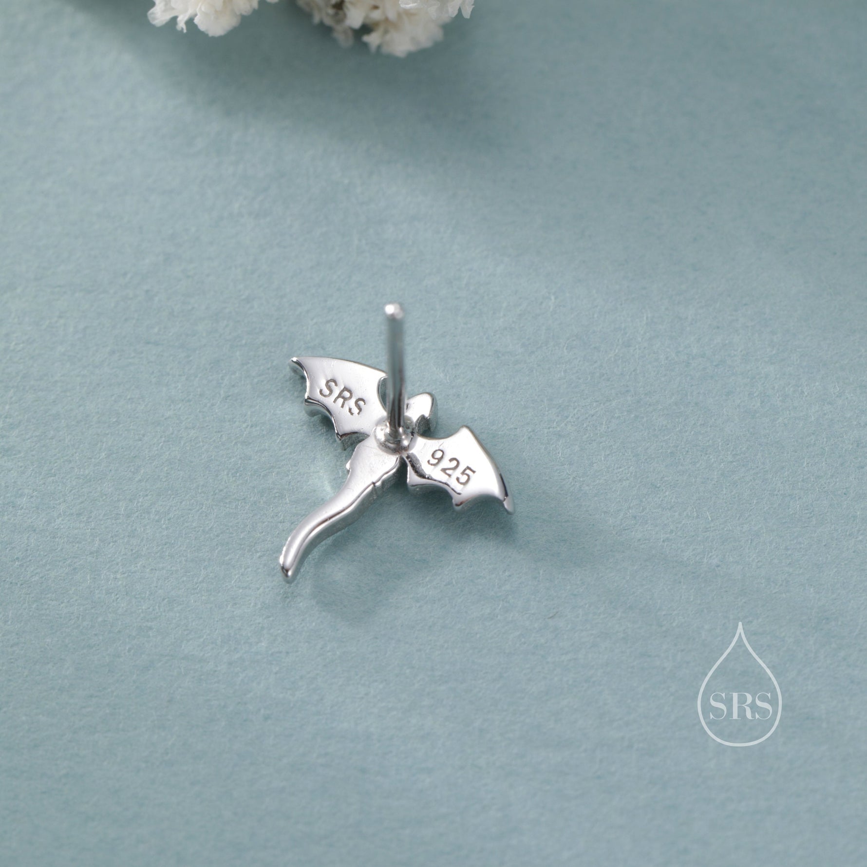 Extra Tiny Dragon 16G Internally Threaded Flat Back Earrings in Sterling Silver