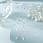 Oval Freshwater Pearl Long Drop Hook Earrings in Sterling Silver
