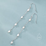 Oval Freshwater Pearl Long Drop Hook Earrings in Sterling Silver