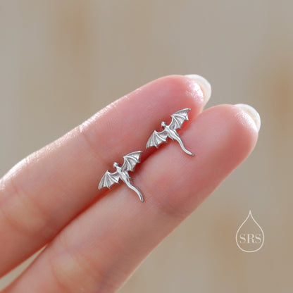 Extra Tiny Dragon Screw Back Earrings in Sterling Silver, Silver or Gold or Rose Gold, Sterling Silver Dragon Earrings, Small Dragon Stud