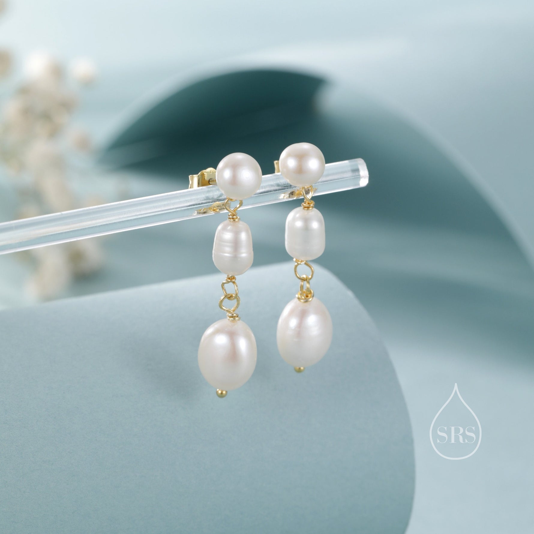 Irregular Shaped Freshwater Pearl Trio Drop Hook Earrings in Sterling Silver, Silver or Gold, Baroque Pearl Drop Earrings, Natural Pearls