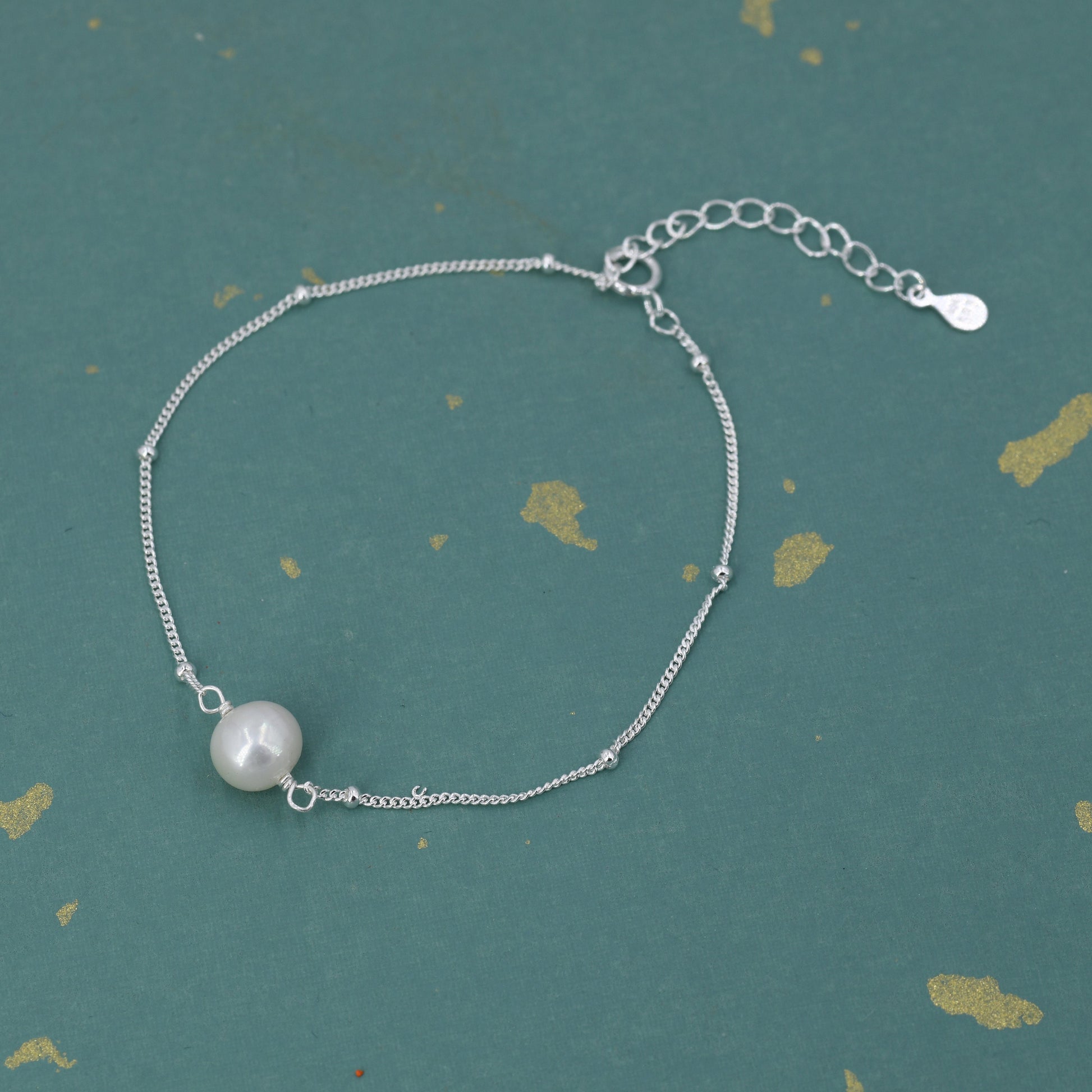 Sterling Silver Natural Pearl Bracelet with a Satellite Chain, Single Genuine Pearl Bracelet, Freshwater Pearl Bracelet, Silver or Gold