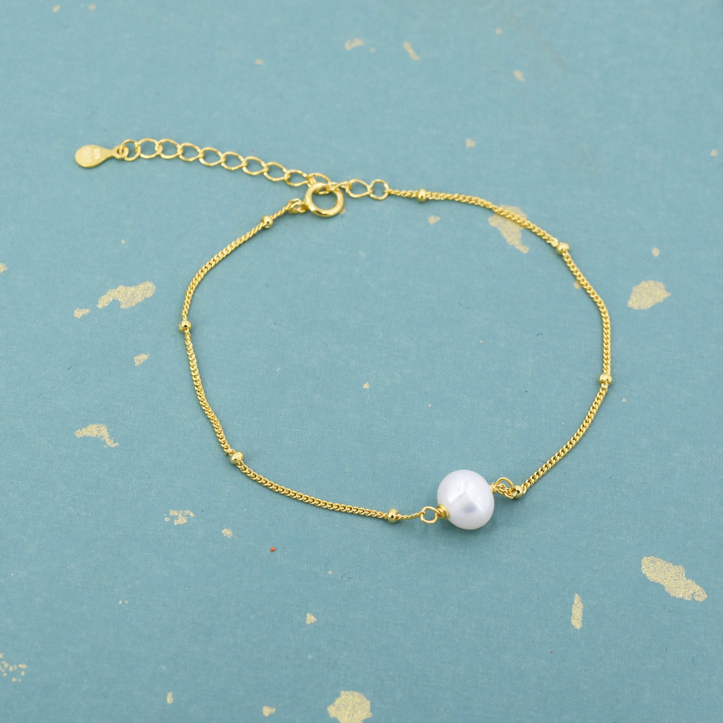 Sterling Silver Natural Pearl Bracelet with a Satellite Chain, Single Genuine Pearl Bracelet, Freshwater Pearl Bracelet, Silver or Gold