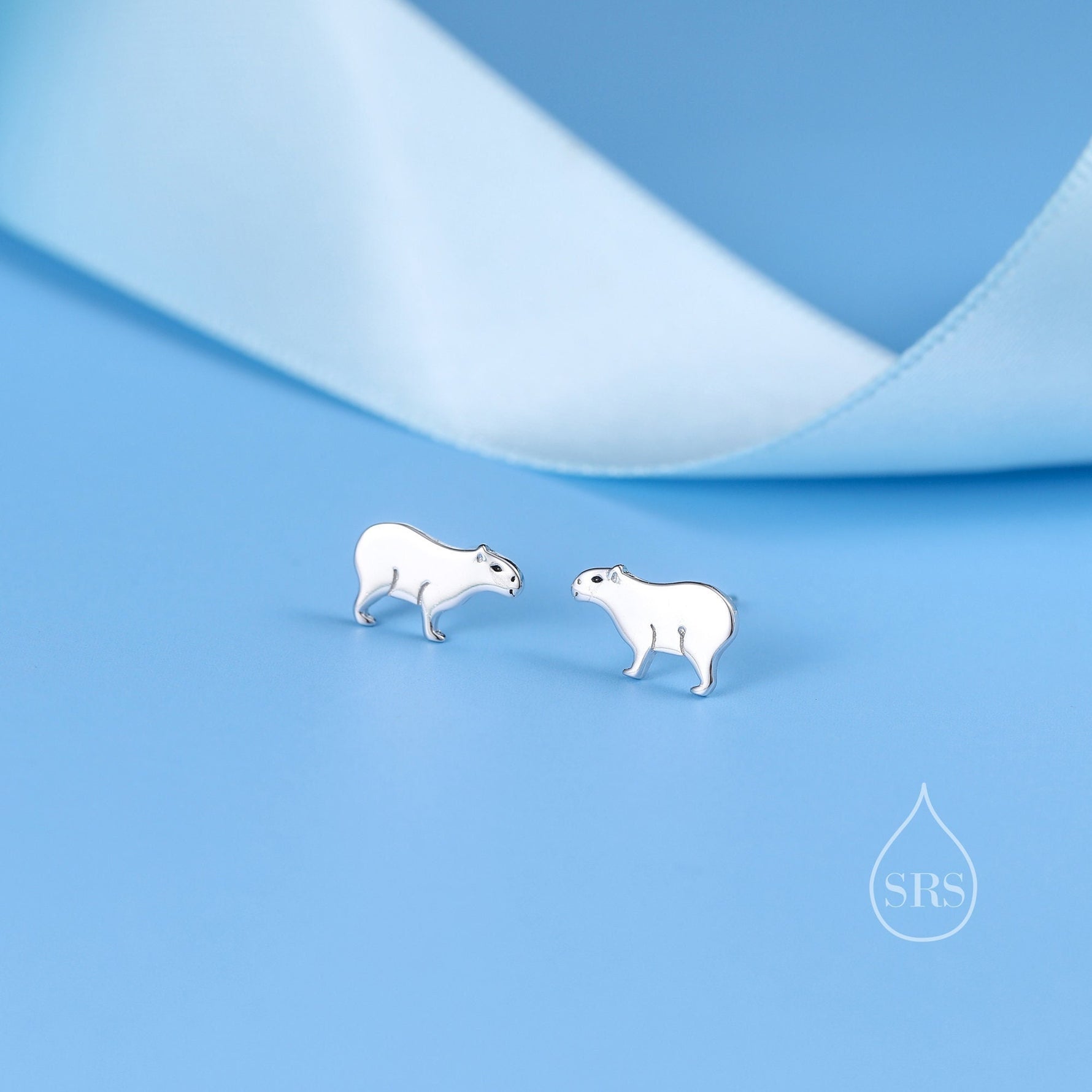 Capybara Stud Earrings in Sterling Silver - Cute Animal Earrings - Pantanal Animal - Fun, Whimsical