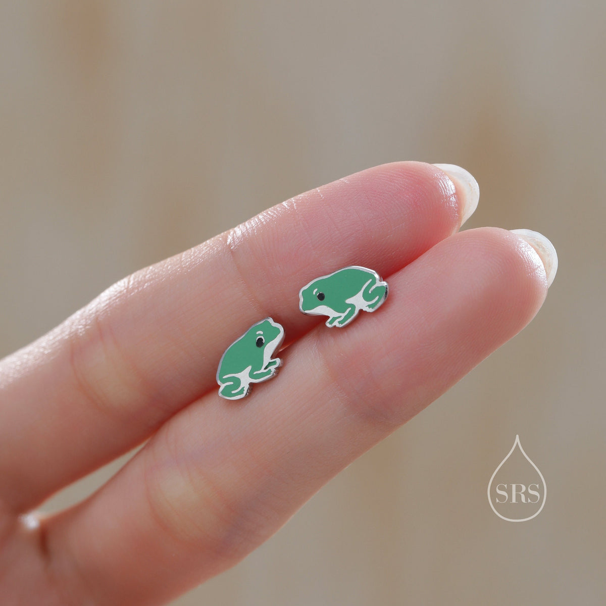 Tiny Enamel Frog Stud Earrings in Sterling Silver, Kawaii Frog Earrings, Green Frog Earrings, Nature Inspired