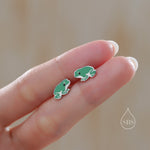 Tiny Enamel Frog Stud Earrings in Sterling Silver, Kawaii Frog Earrings, Green Frog Earrings, Nature Inspired