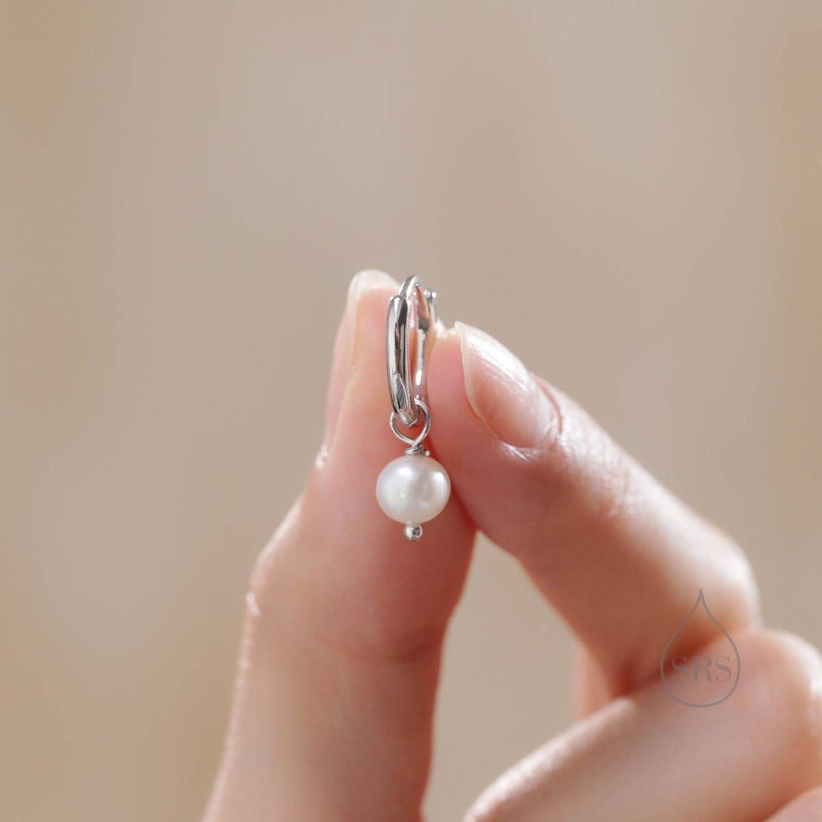 Genuine Freshwater Pearl with Skinny Hoop Earrings in Sterling Silver, Detachable Freshwater Pearl Hoop Earrings, Natural Pearl Huggie Hoops