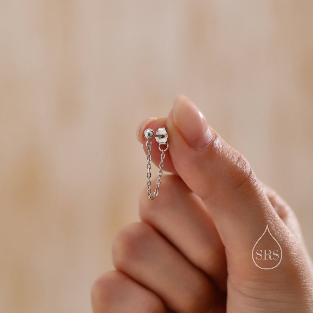 Ball Chain Earrings in Sterling Silver, Silver or Gold, Tiny Ear Jacket, Dainty Jewellery