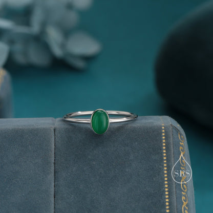 Green Onyx Oval Ring in Sterling Silver, US 5 - 8,  Delicate Green Onyx Stone Ring, Natural Green Onyx Ring