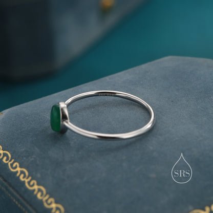 Green Onyx Oval Ring in Sterling Silver, US 5 - 8,  Delicate Green Onyx Stone Ring, Natural Green Onyx Ring