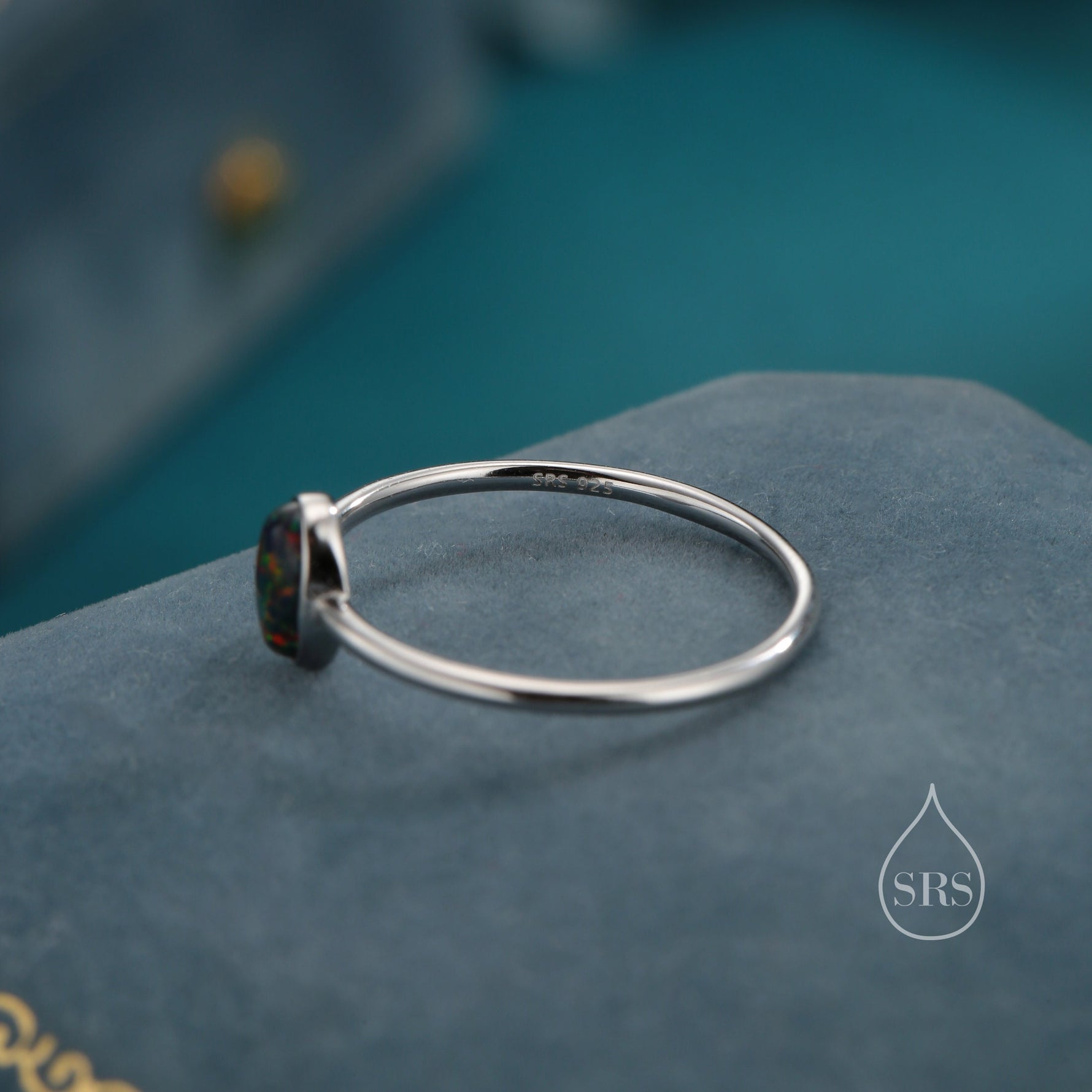 Black Opal Oval Ring in Sterling Silver, US 5 - 8, Lab Created Black Opal Stone Ring, Simulated Black Opal Ring