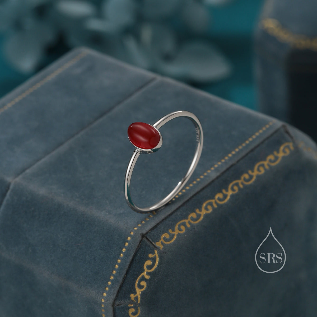 Red Onyx Oval Ring in Sterling Silver, US 5 - 8, Delicate Red Onyx Stone Ring, Natural Red Carnelian Onyx Ring