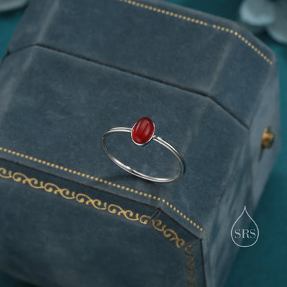 Red Onyx Oval Ring in Sterling Silver, US 5 - 8,  Delicate Red Onyx Stone Ring, Natural Red Carnelian Onyx Ring