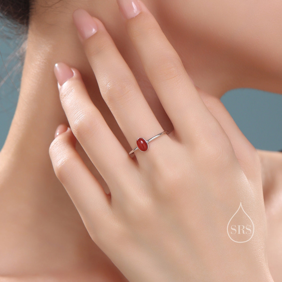 Red Onyx Oval Ring in Sterling Silver, US 5 - 8, Delicate Red Onyx Stone Ring, Natural Red Carnelian Onyx Ring
