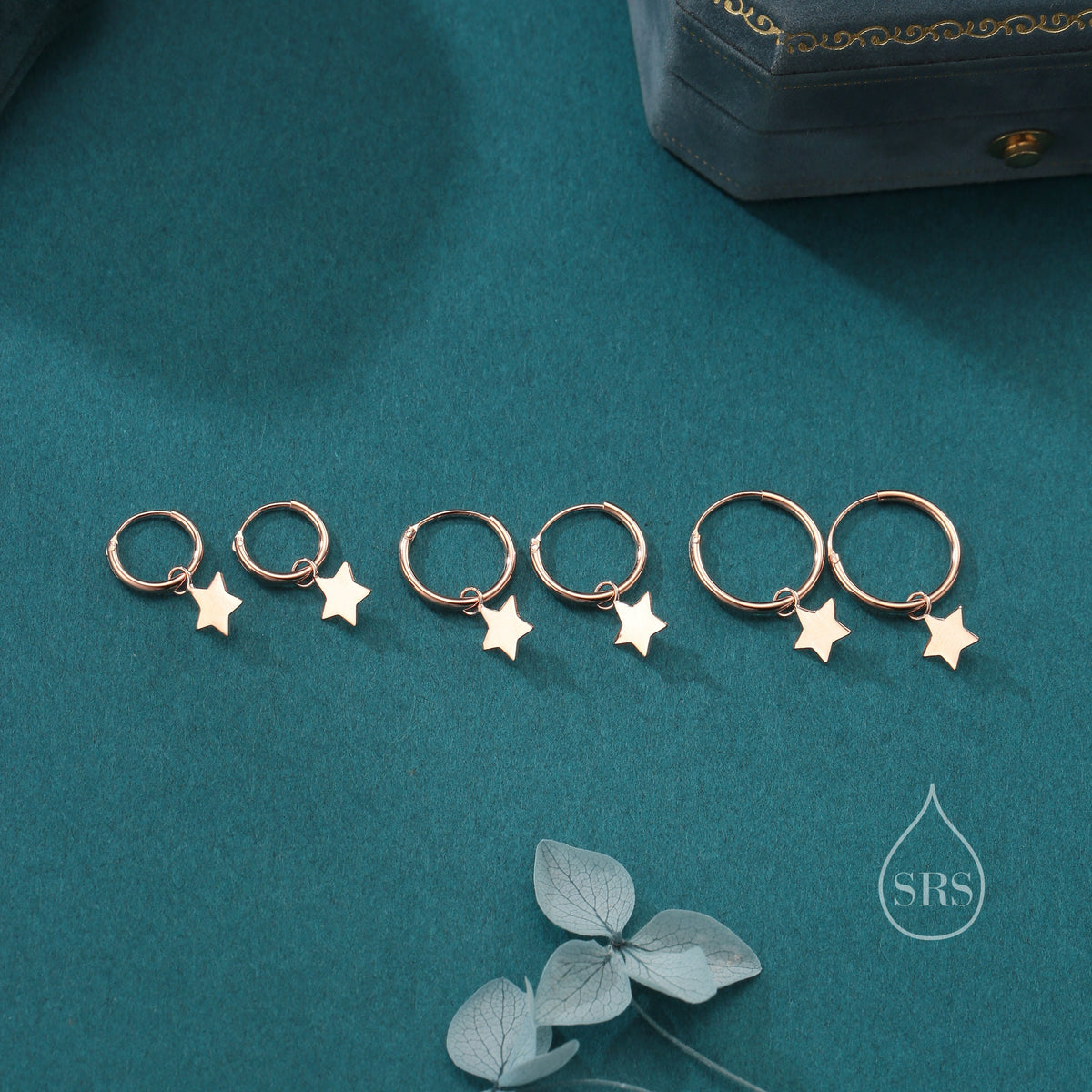 Delicate Star Huggie Hoop Earrings in Sterling Silver, Silver or Gold or Rose Gold, Star Sleeper Earrings, Sunburst Earrings, Celestial