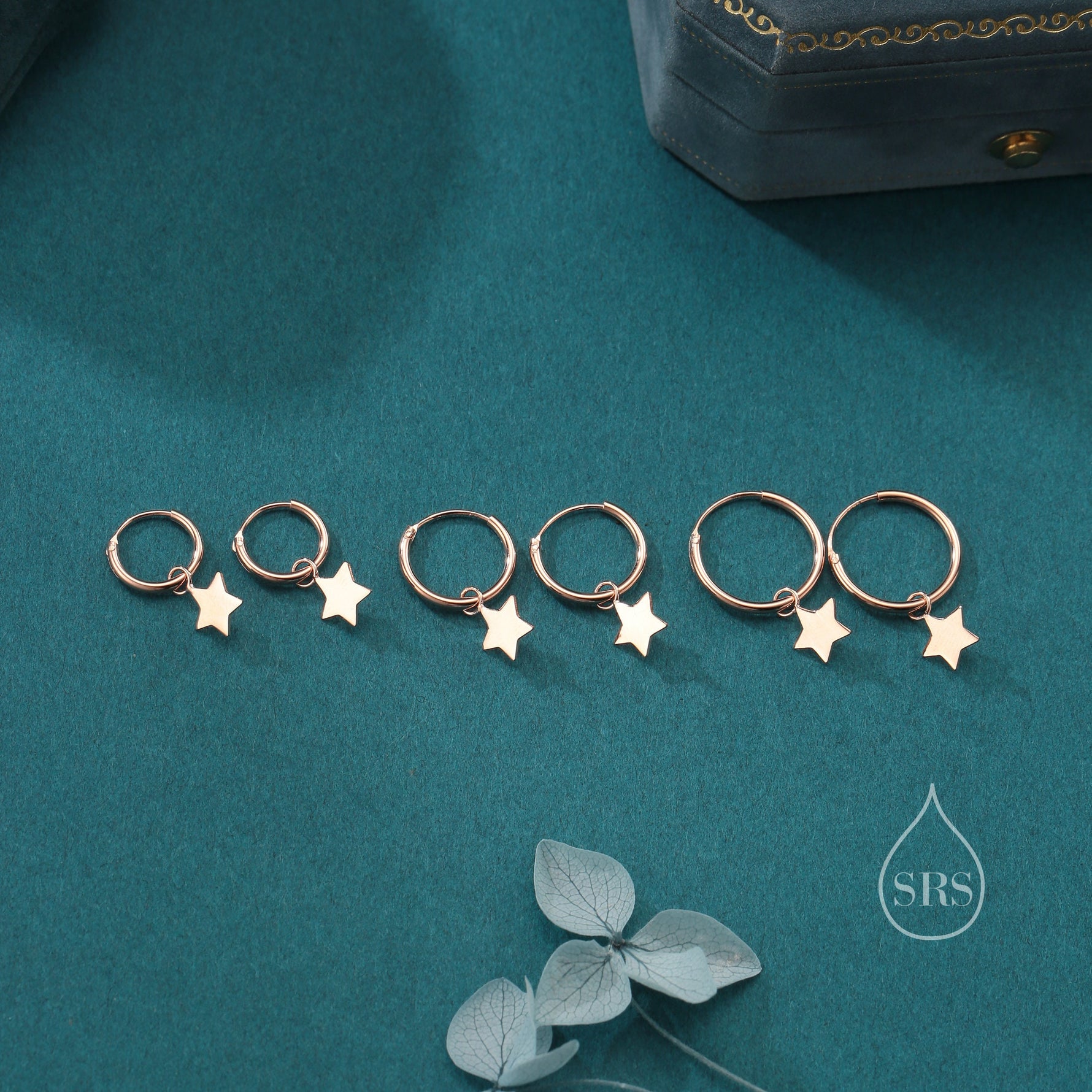 Delicate Star Huggie Hoop Earrings in Sterling Silver, Silver or Gold or Rose Gold, Star Sleeper Earrings, Sunburst Earrings, Celestial
