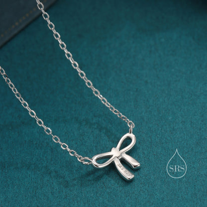 Tiny and Delicate Ribbon Bow Pendant Necklace in Sterling Silver, Ribbon Bow Necklace, Silver or Gold or Rose Gold - Cute Quirky and Fun