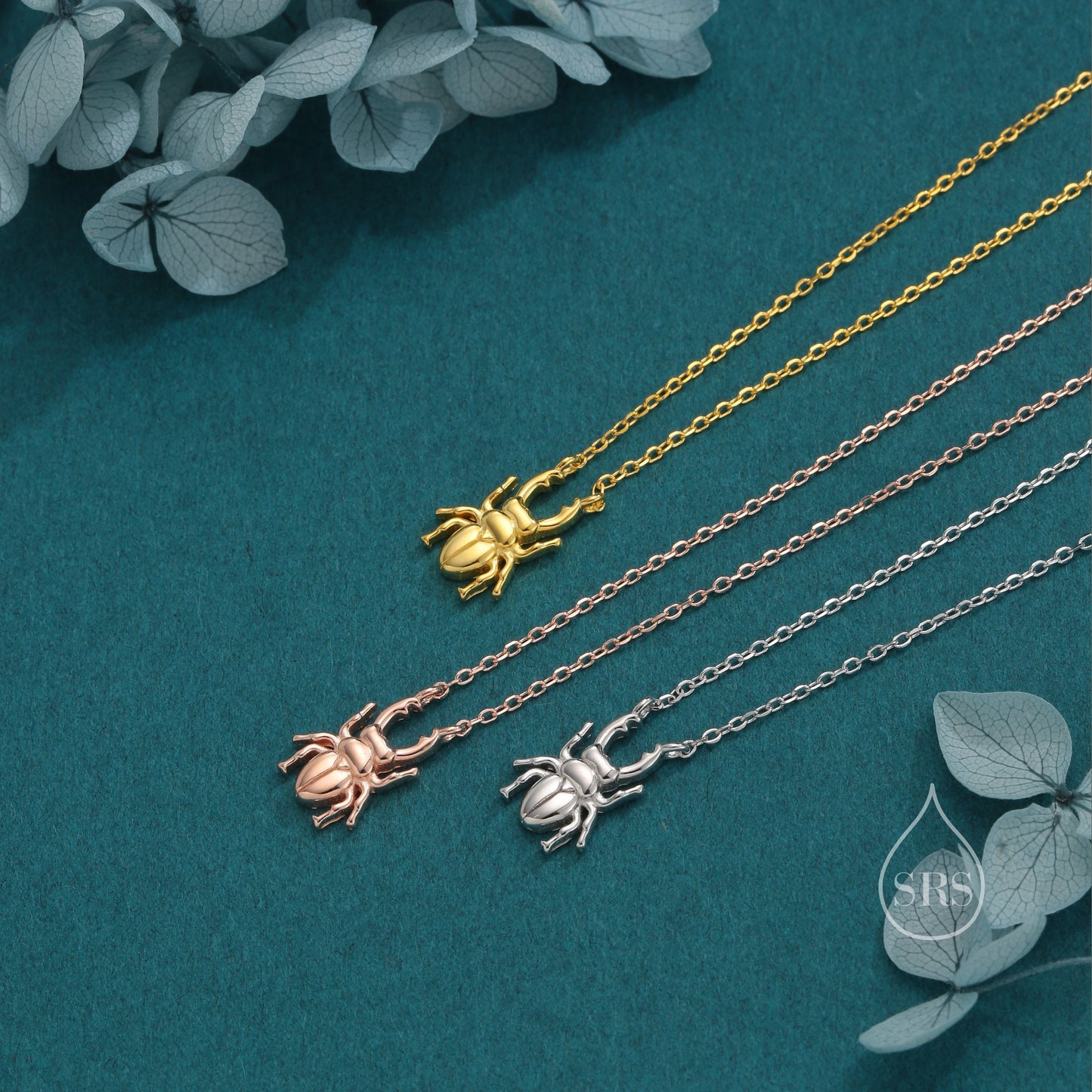 Tiny Stag Beetle Pendant Necklace in Sterling Silver, Beetle Necklace, Silver or Gold or Rose Gold - Cute Quirky and Fun