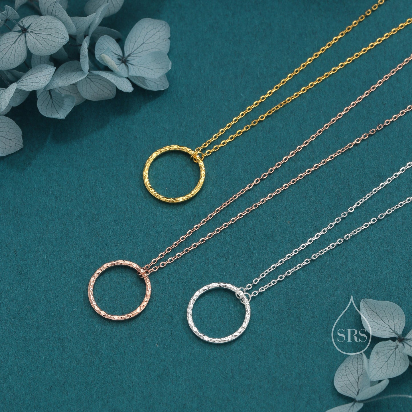 Hammered Circle Pendant Necklace in Sterling Silver, Silver or Gold or Rose Gold, Delicate Textured Circle Geometric Necklace