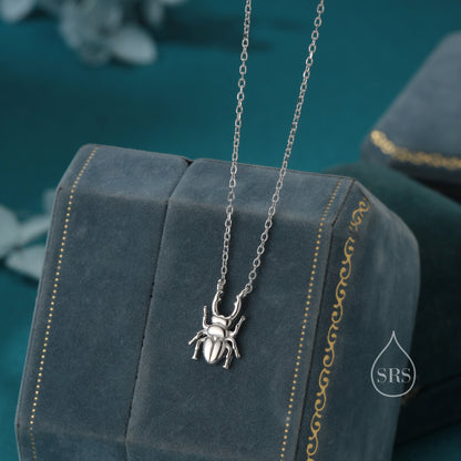 Tiny Stag Beetle Pendant Necklace in Sterling Silver, Beetle Necklace, Silver or Gold or Rose Gold - Cute Quirky and Fun